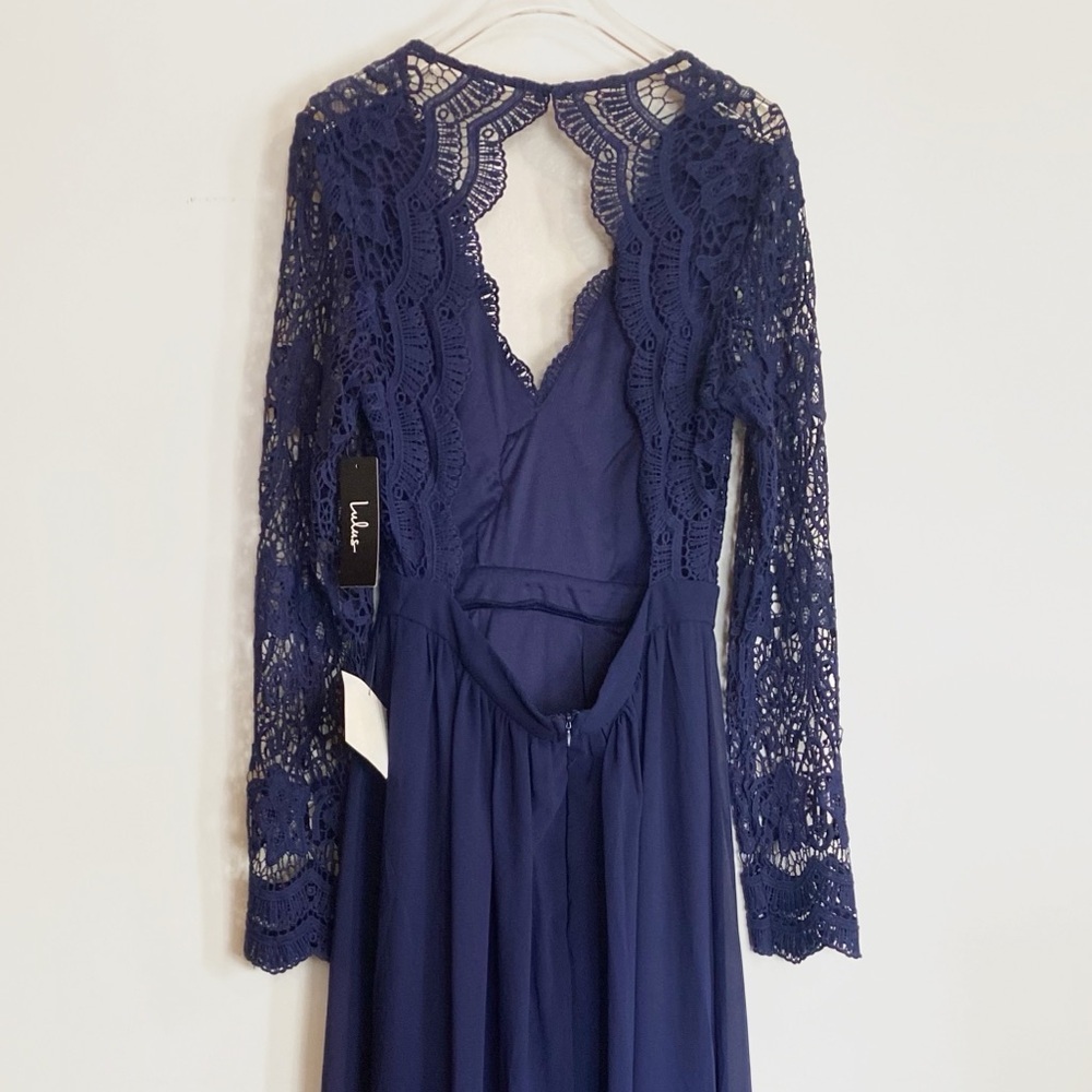 Lulu’s NWT Awaken My Love long full length Dress Navy Blue Womens size M - Picture 8 of 11